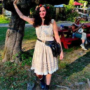 ModCloth Spin Doctor Lace-Up Peasant Dress in Cream